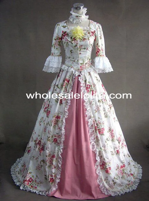

Rococo Style Flower Print Victorian Civil War/Southern Belle Ball Gown Dress