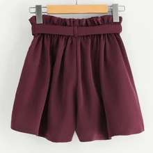 Женские мини шорты сплошной цвет оборки с ремешками на талии повседневные пляжные шорты для лета GDD99