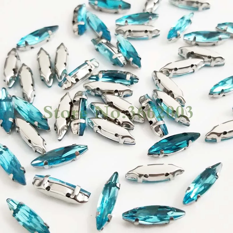 

4x15mm 50pcs/pack Lake blue Horse eye shape Glass Crystal sew on claw rhinestones,Diy Clothing accessories SWM41512