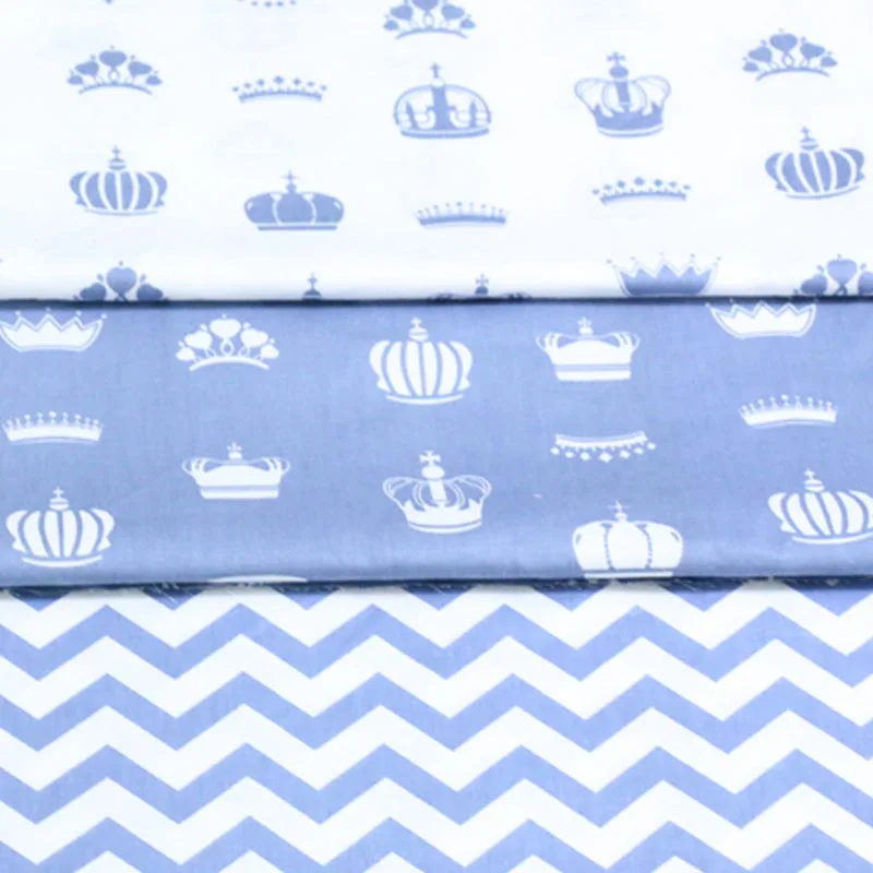 

100% cotton nordic wind WHITE BLUE crown chevron twill cloth DIY for kids crib tent cushions handwork decor patchwork tissue