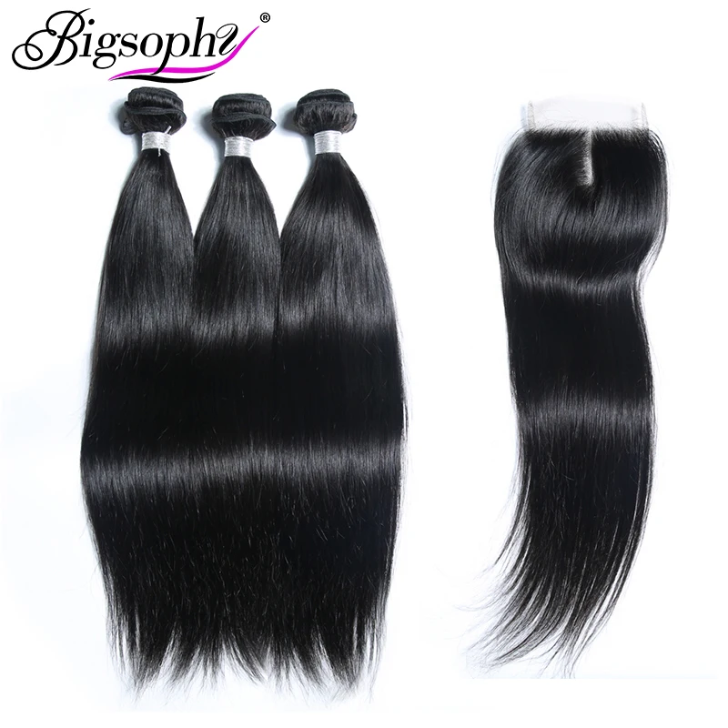 

Bigsophy Malaysian Straight Hair Bundles Wave 100% Remy Human Hair Extension 3 Bundles Hair And Closure Middle/Free/Three Part