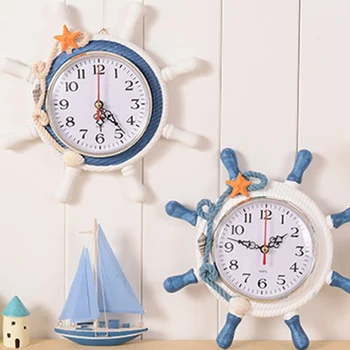 

Casual Home decoration Mediterranean Sea sailing wall clock watch needle single face Ship 's anchor helmsman reloj salon