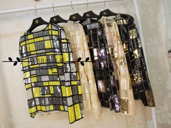 

2019 Limited Blusa Tumblr Heavy Industry Super Light Slim Perspective Network Yarn Dingzhu Wild Long-sleeved Sequins Lace Shirt