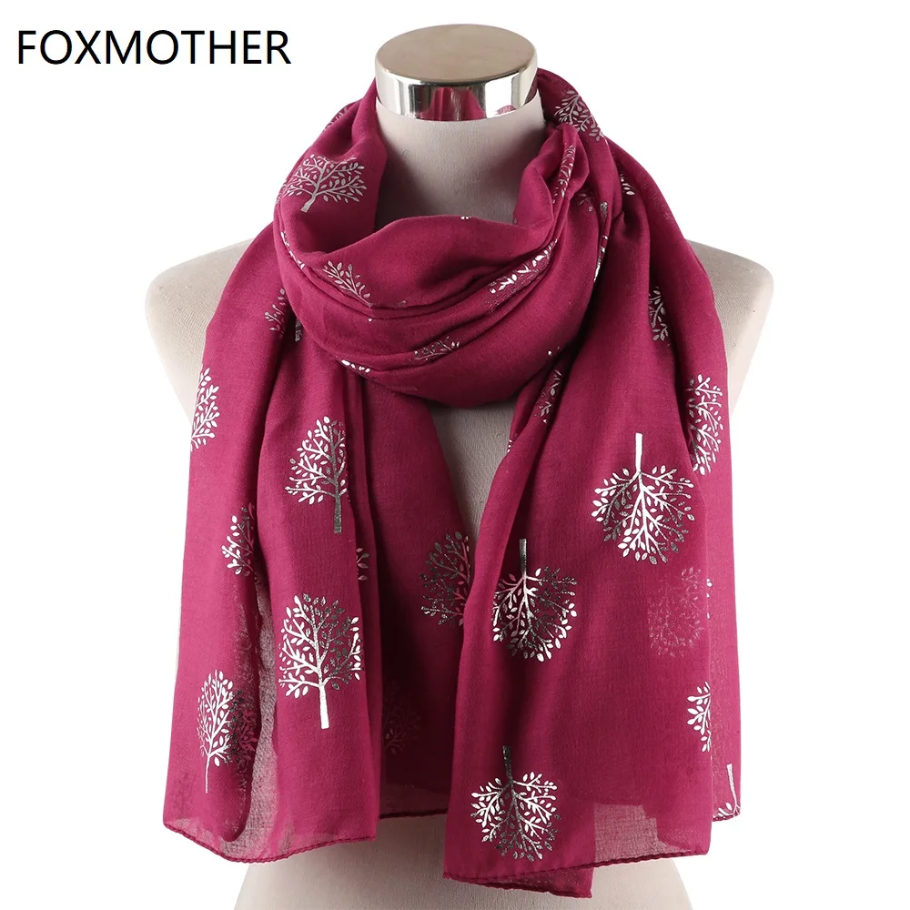 

FOXMOTHER New Lightweight Foil Sliver Tree Scarf Sky Blue Fushia Teal Tree Glitter Scarves Foulard Mujer Wrap Women 2019