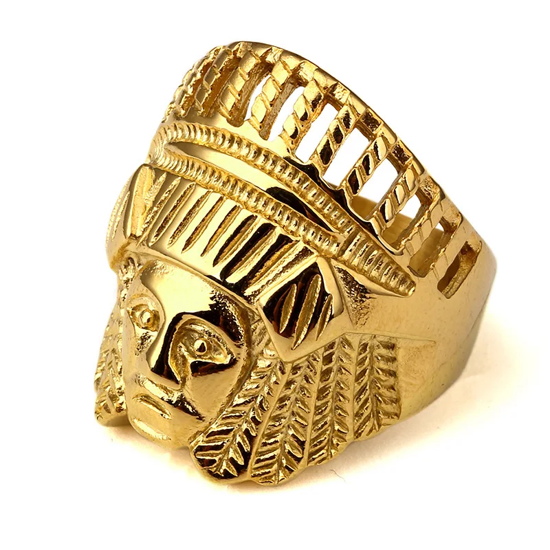 

Fashion Tribe Gold Steel Apache Indian Chief Head Ring Jewelry Bar Club for Men Women Hip Hop Indian Jewelry US Size 7-12