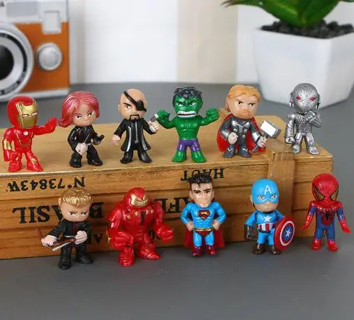 

12pcs/lot The Avengers 3 Miniatures Marvel PVC Action Figures Spiderman Figurines Kids Toys hulk Captain America superman batman