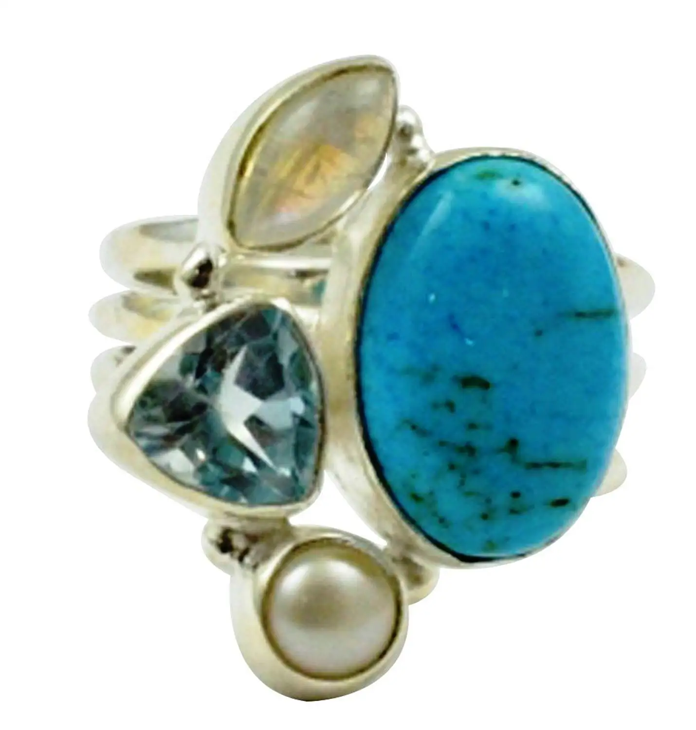

Lovegem Genuine Turquoise & Blue Topaz 925 Sterling Silver,Size :7.5, AR3415