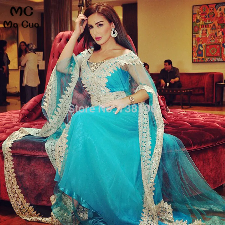 Robe de soiree 2018 Aso Ebi Стиль Абая кафтаны Дубай Caftan с длинным рукавом Аппликации Тюль
