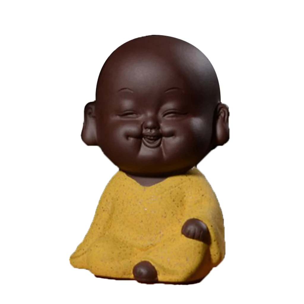 Amagogo Mini Ceramic Buddha Statue Monk Tea Pet for Zen Garden Sand Meditation Home Office Table Decoration