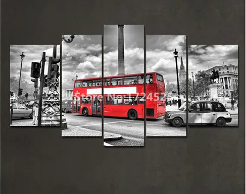 5 шт., Картина на холсте с изображением Лондонской улицы Красного автобуса, Современный домашний декор, настенная художественная картина, печать для гостиной, Куадрос, Декор