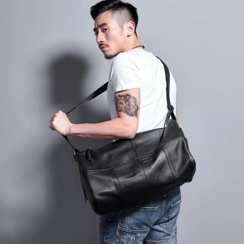 Natur Brand Leder Kuh Casual Original Design Taschen Black Crossbody Zipper Weiche Schulter Schwarz Handtaschen Haut Messenger Stil Herren PxwwHdqXF
