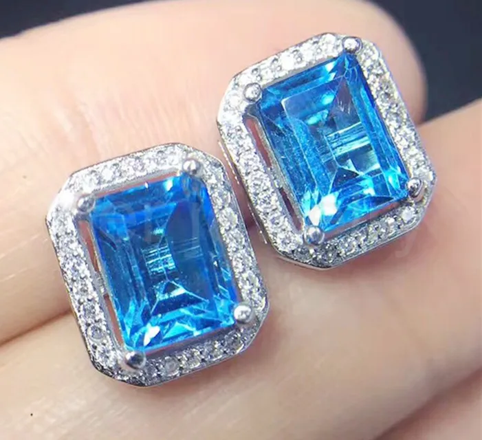 

Natural real blue topaz stud earring Free shipping 925 sterling silver For men or women 2.4ct*2pcs gems Fine jewelry #X19228001