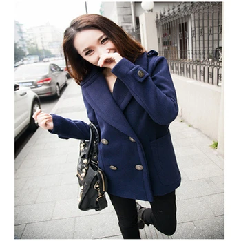 

Pop Nice Autumn And Winter New Fashion Retro Double Breasted Woollen Cloth Coat And Long Sections Woolen Coat Women A544
