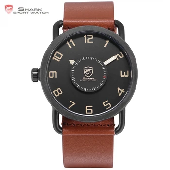 

Caribbean Rough Shark Sport Watch New Turntable Second Hand Casual Brown Leather Strap Wristwatch Relojes Hombre With Box /SH523