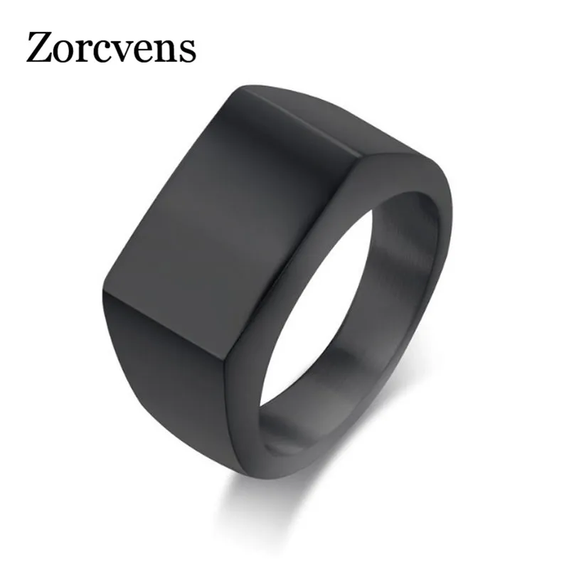 

ZORCVENS Punk Men Ring Square Big Width Signet Rings Fashion Male Black Finger Ring Stainless Steel Jewelry