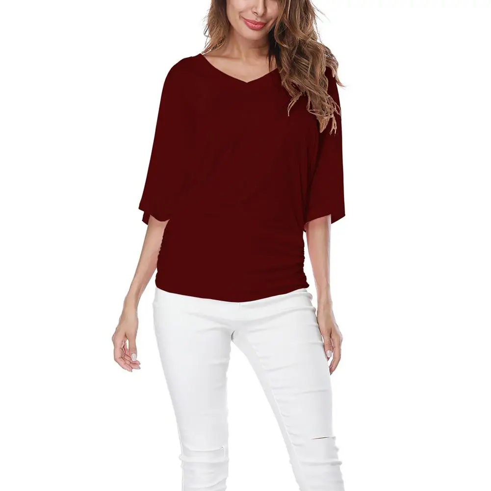 

2019 New Yfashion Women Stylish Loose Bat-sleeved V-neck Tops