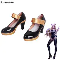 KDA AHRI คอสเพลย์รองเท้ารองเท้า LOL K/DA คอสเพลย์เกมรองเท้าส้นสูงรองเท้าสำหรับสุภาพสตรีหญิงสาว LOL AHRI สีม่วงสีดำ Gloden รองเท้า