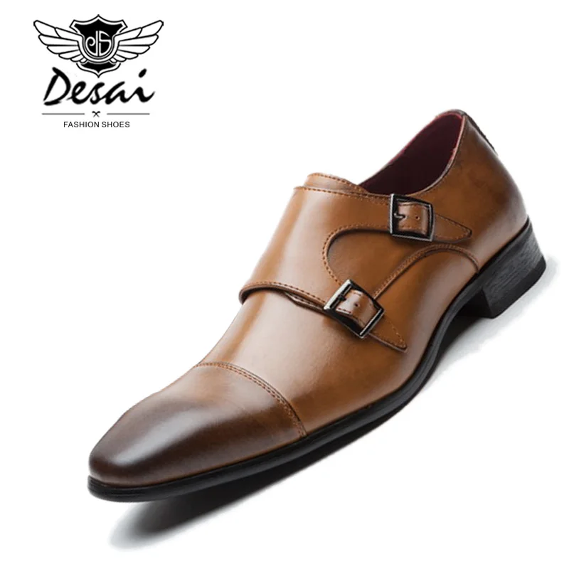 Boucle En Zapatos Moine Sangles Noir Chaussures Luxe Hombre Robe Hommes Double D'affaires Formelles brown De Cuir Mariage Marque Black Véritable YgwqOO