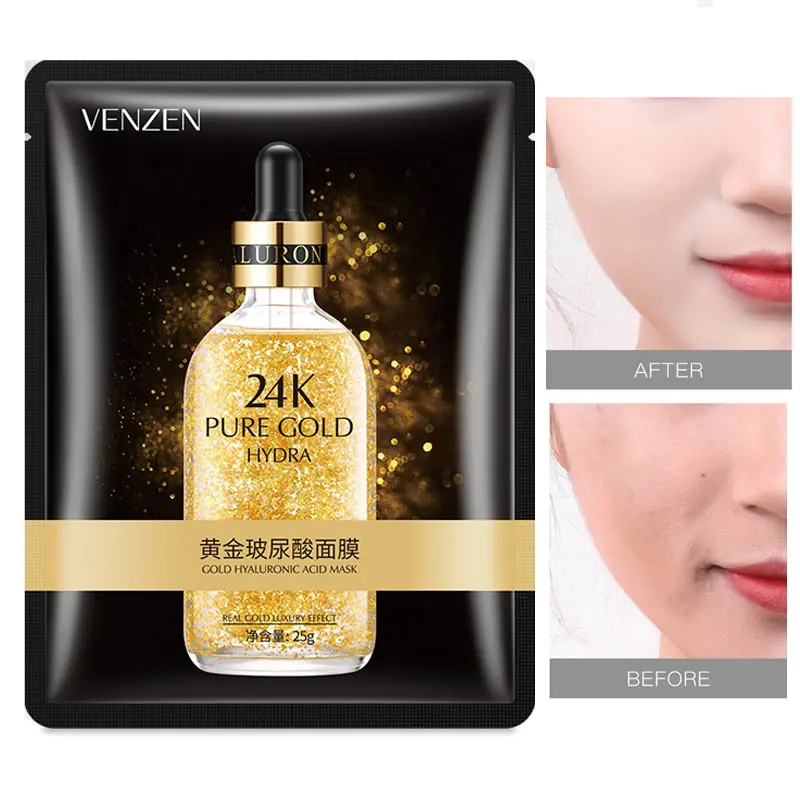 

10pcs VENZEN 24k gold hyaluronic acid face masks Anti-Aging Moisturizing Oil-control facial mask sik care cosmetics