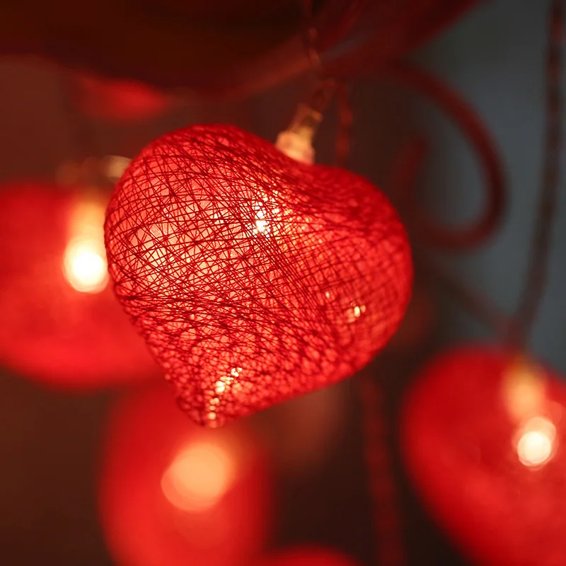 20 светодиодный s сердце Форма ватным тампоном настольные лампы проволоки свет строка для рождества свадьбы освещение светодиодный