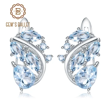 

GEM'S BALLET 3.62Ct Natural Sky Blue Topaz Gemstone Earrings 925 Sterling Silver Stud Earrings for Women Wedding Fine Jewelry