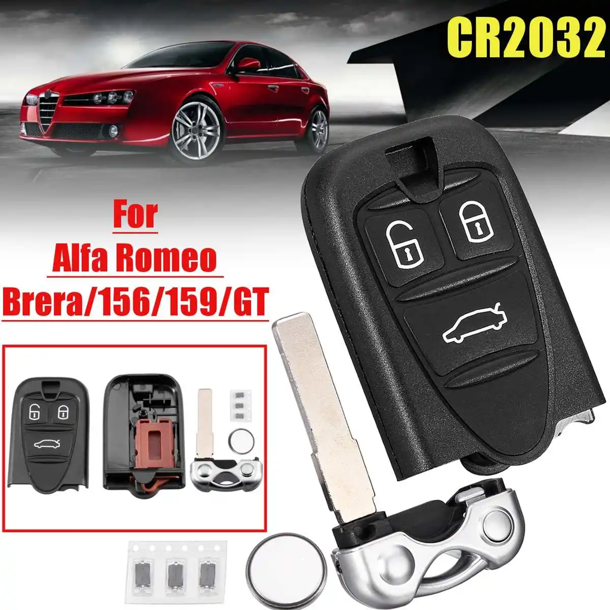 

For Alfa Romeo Brera/156/159/GT 3 Buttons Replacement Remote Control Housing Car Key Fob Shell with CR2032 Battery