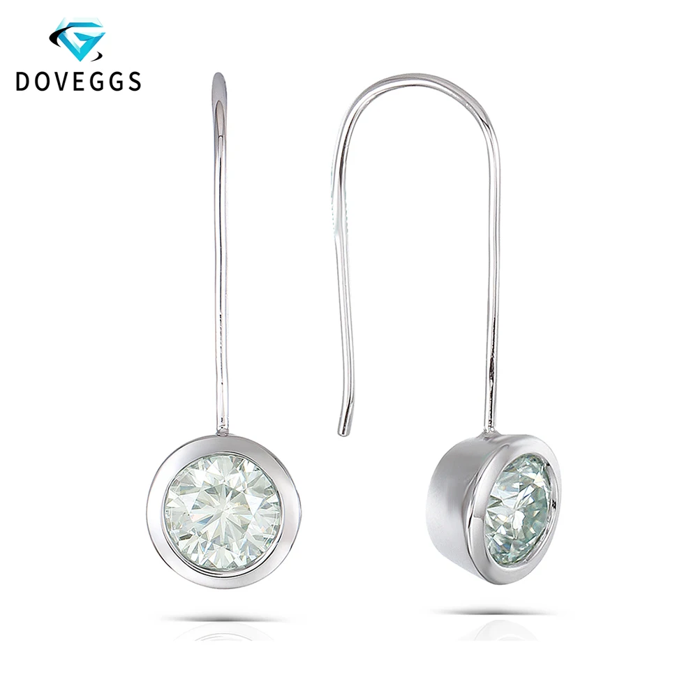 

DovEggs Silver 925 Platinum Plated Silver Drop Earrings for Women 2CTW Diameter 6.5mm Slight Blue Moissanite Earrings Bezel Set