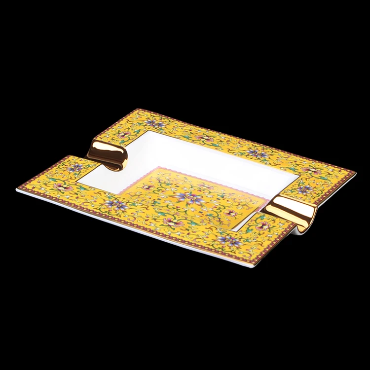 

High-end Luxury Gadgets European Pattern Two Holder Ceramic Cigar Ashtray W/ Original Gift Box