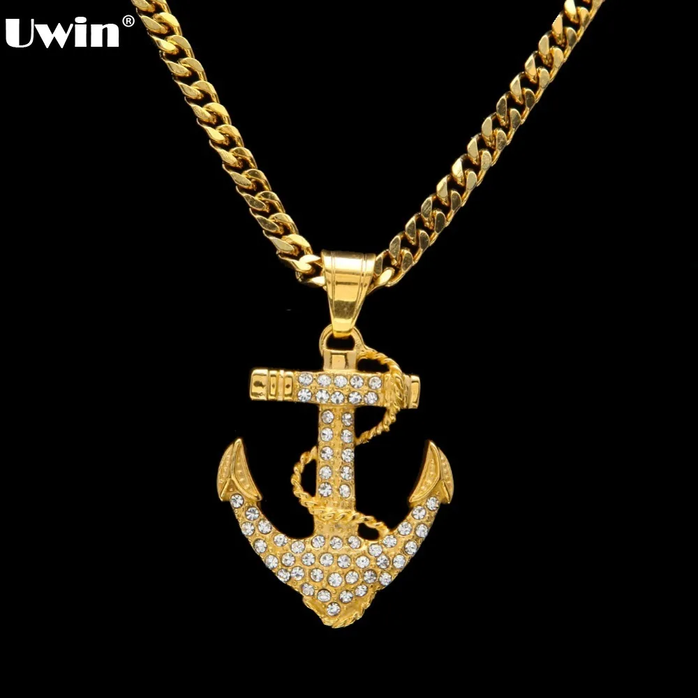 Nautical Jewelry CZ Iced Out Anchor Pendant Necklace Anchor Cross Charm