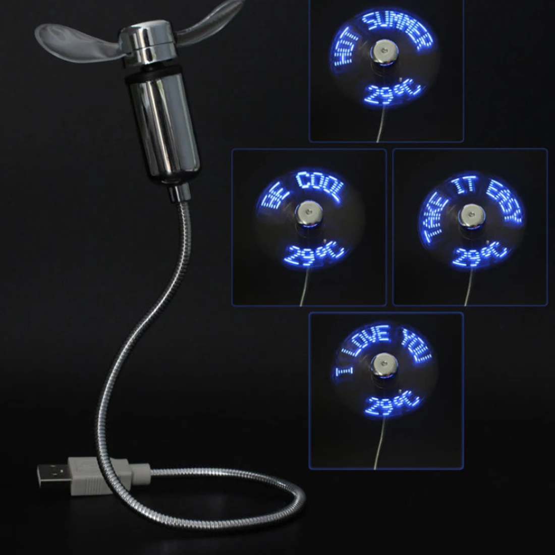 

NOYOKERE Mini USB Fan Gadgets Gooseneck LED Light USB Cooling Flashing Temperature Display Fan for PC Laptop Notebook Desktop