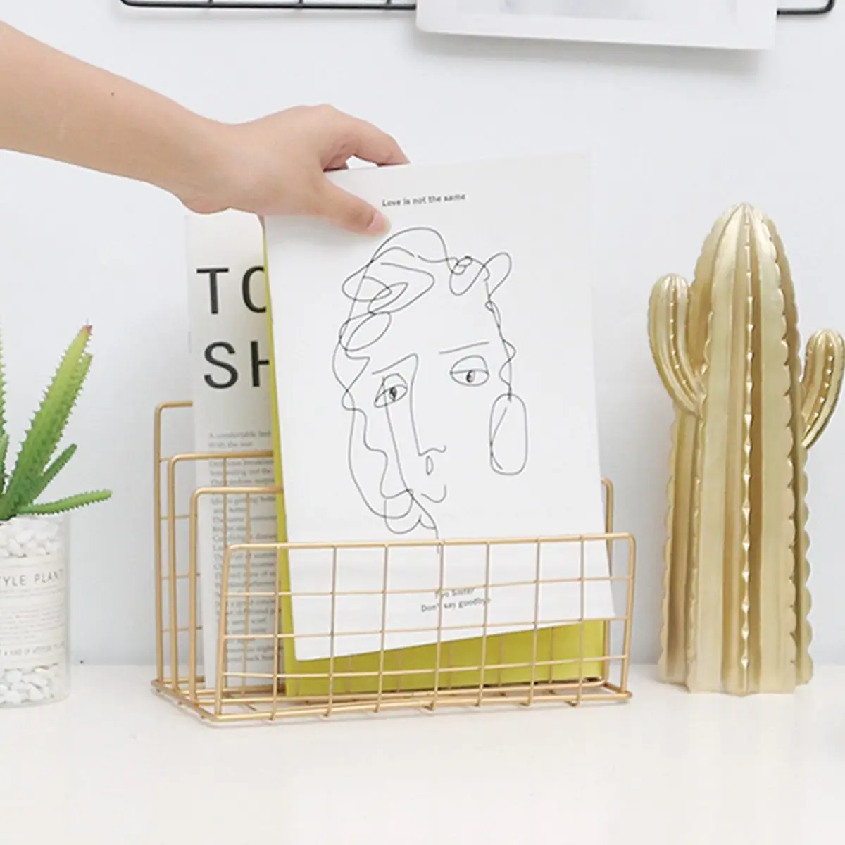 حامل المجلات الشبكة المطاوع الحديد سطح المكتب تخزين مجلة الرف جديد مكتب عمل ملف حامل مُنظِم الذهب الأسود