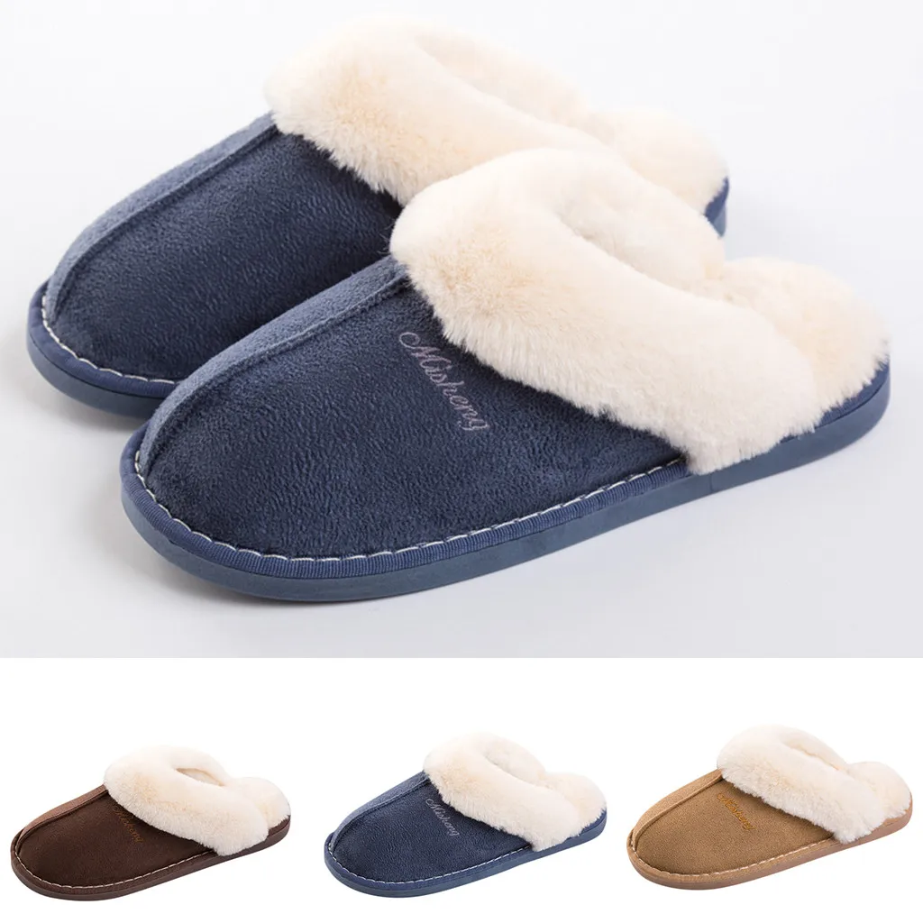 

Men casual shoes 2019 Winter home Solid Fluffy Slip-On House Indoor fur Outdoor big size Solid color Shoes women Warm Slippers
