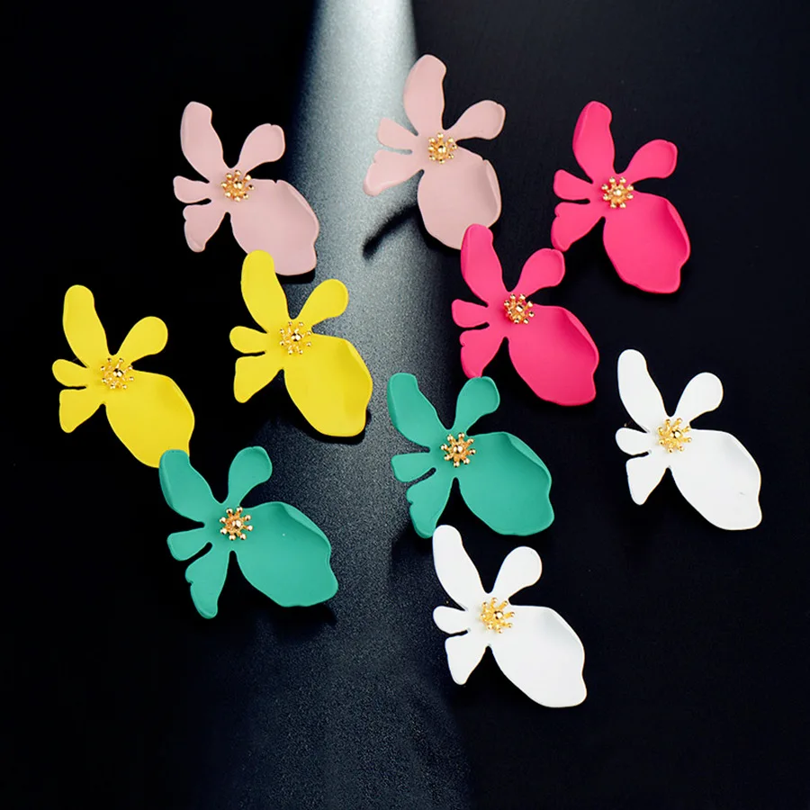 

RAVIMOUR Big Flower Statement Stud Earring Jewelry 7Colors Fashion Woman Earrings 2018 Korean Style Punk Earing Femme Party Gift