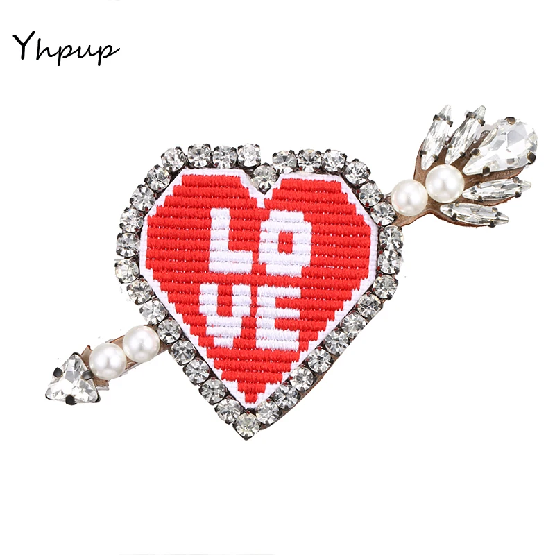 

Yhpup Romantic Red Embroidery Rhinestone Leather Love Brooches Pin Badge Fashion Trendy Harajuku Clothes Jeans Accessories Gift