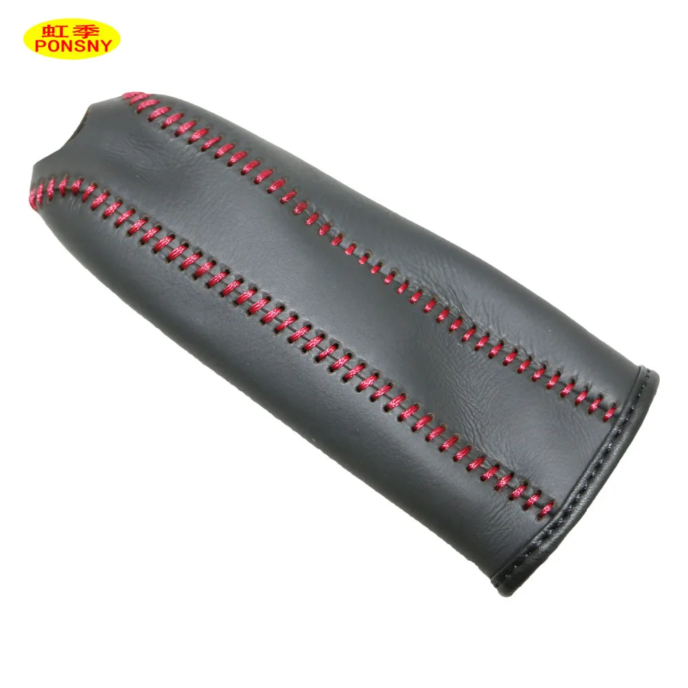 Car Handbrake Covers Case for KIA K3 Carens Genuine Leather Handbrake Grips Cover Black/Red lines
