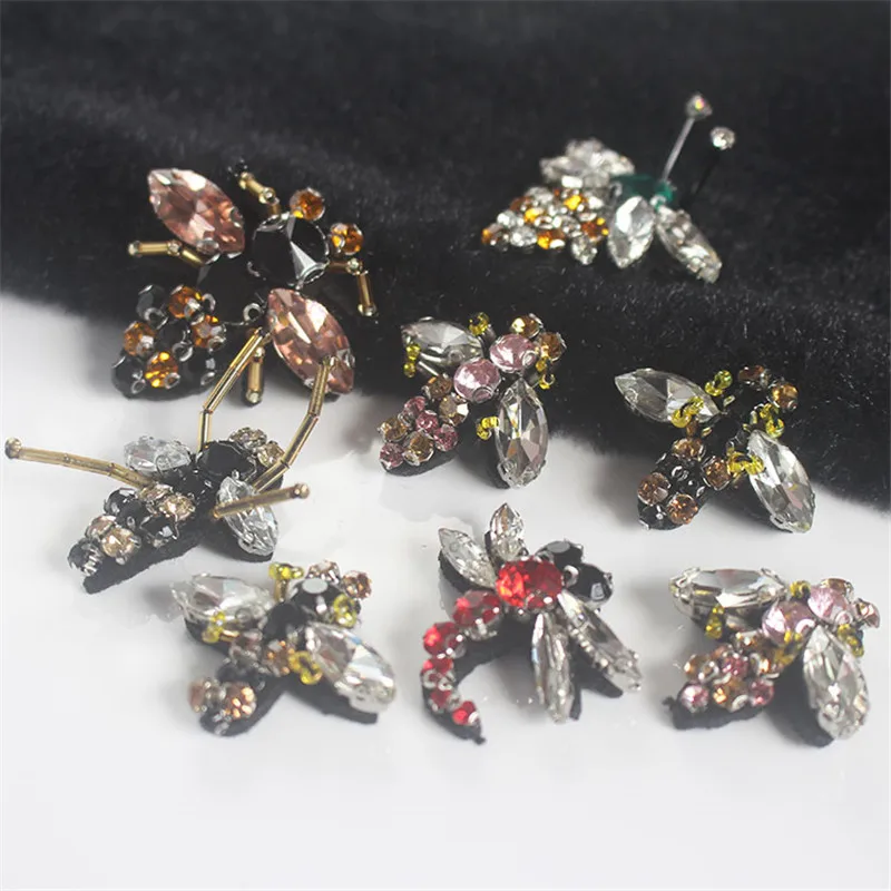 

Pink Bees sequins Rhinestones bead brooch patches applique sew on beading qpplique clothes shoes bags decoration patch DIY