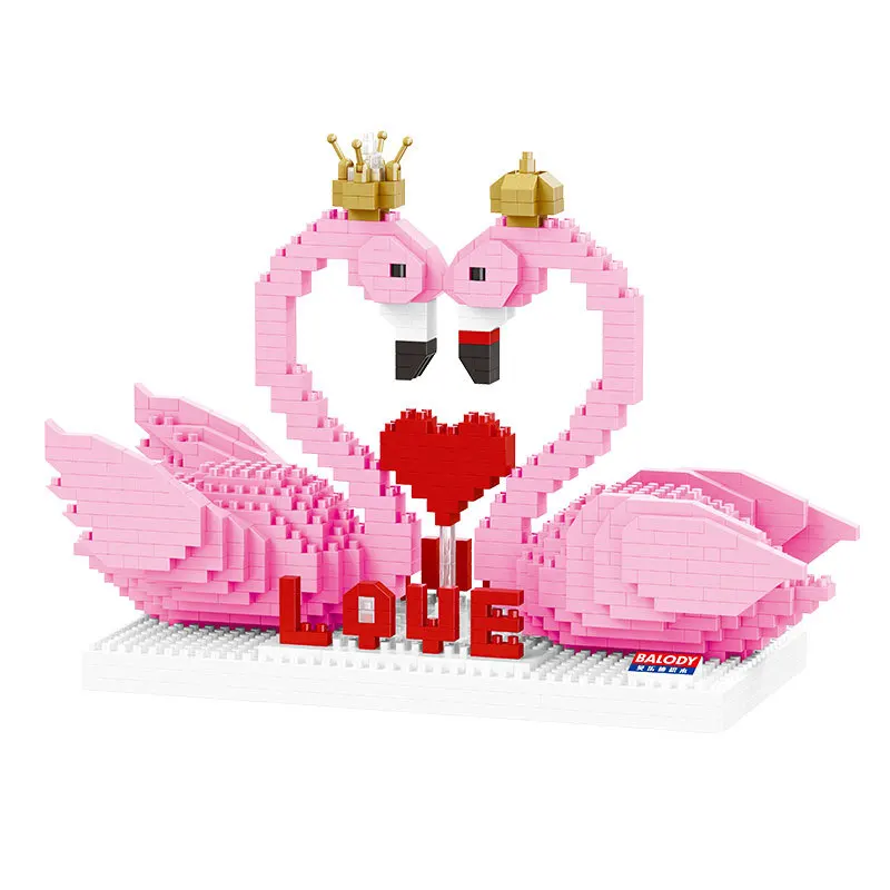 

Mini Brick Balody 2019 Flamingo Love Block 3D DIY cartoon Building Toy Gift For Children 830pcs