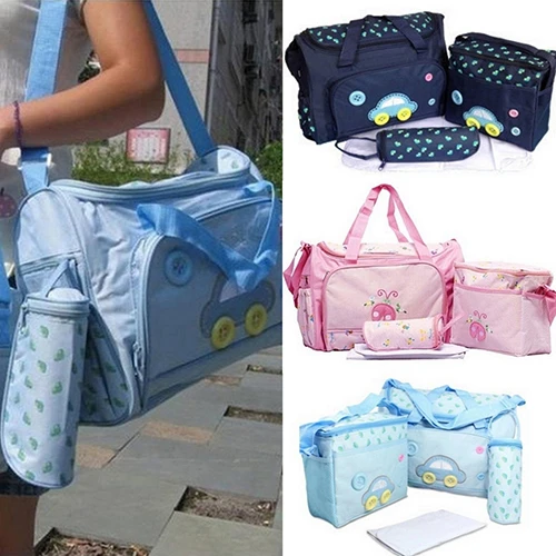 4Pcs Cartoon Big Capacity Baby Functional Changing Nappy Bottle Diaper Bags