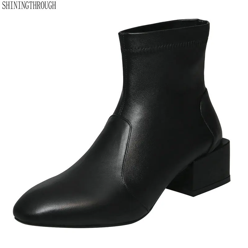 

2019 Brand Fashion Genuine Leather Women Boots Cow Suede Sexy Ankle Boots square Toe Winter Shoes Women Boots