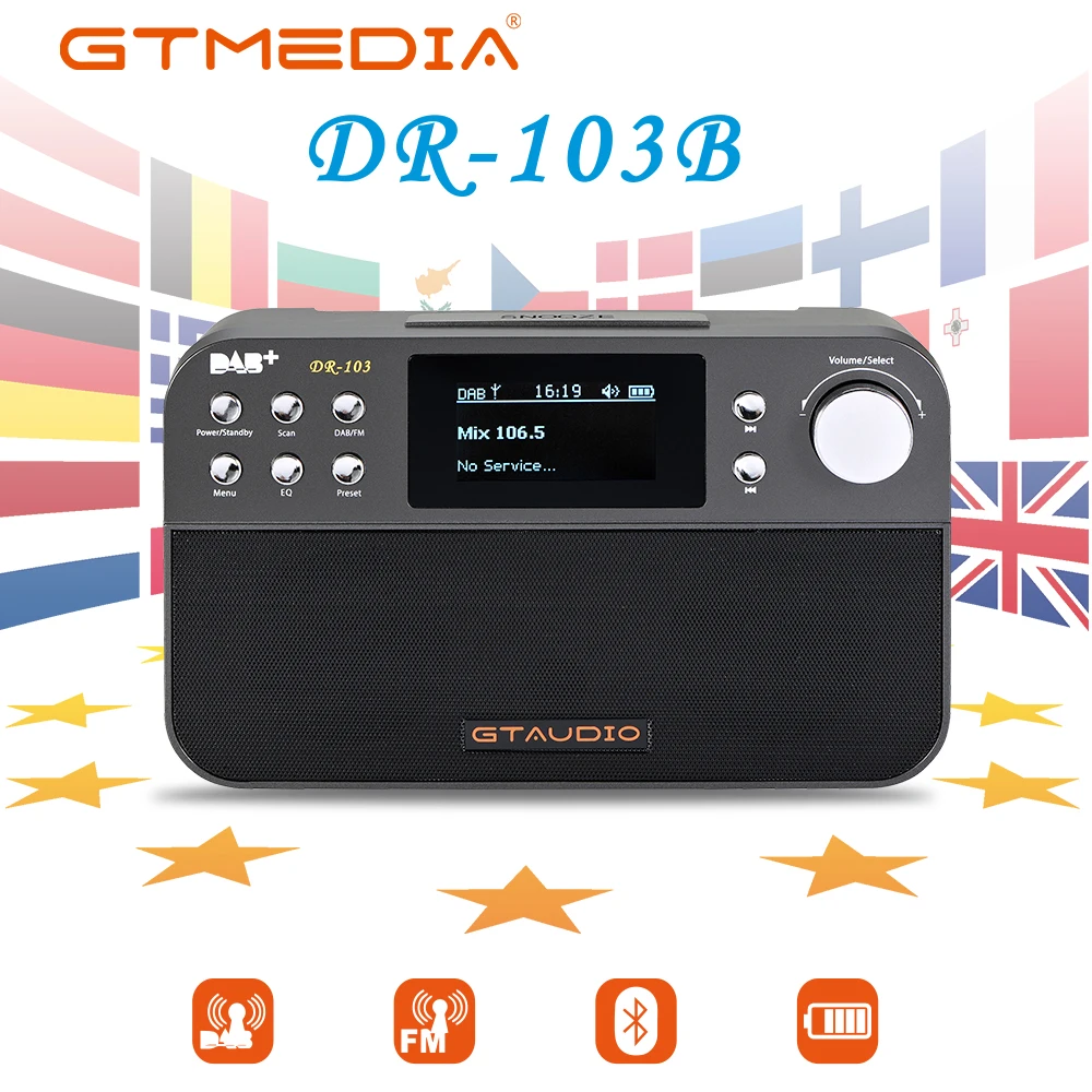 GT медиа DR103B портативный цифровой радио FM RDS часы/будильник/сон портативный DAB полный диапазон мира приемник FM(87,5-108 МГц) радио FM