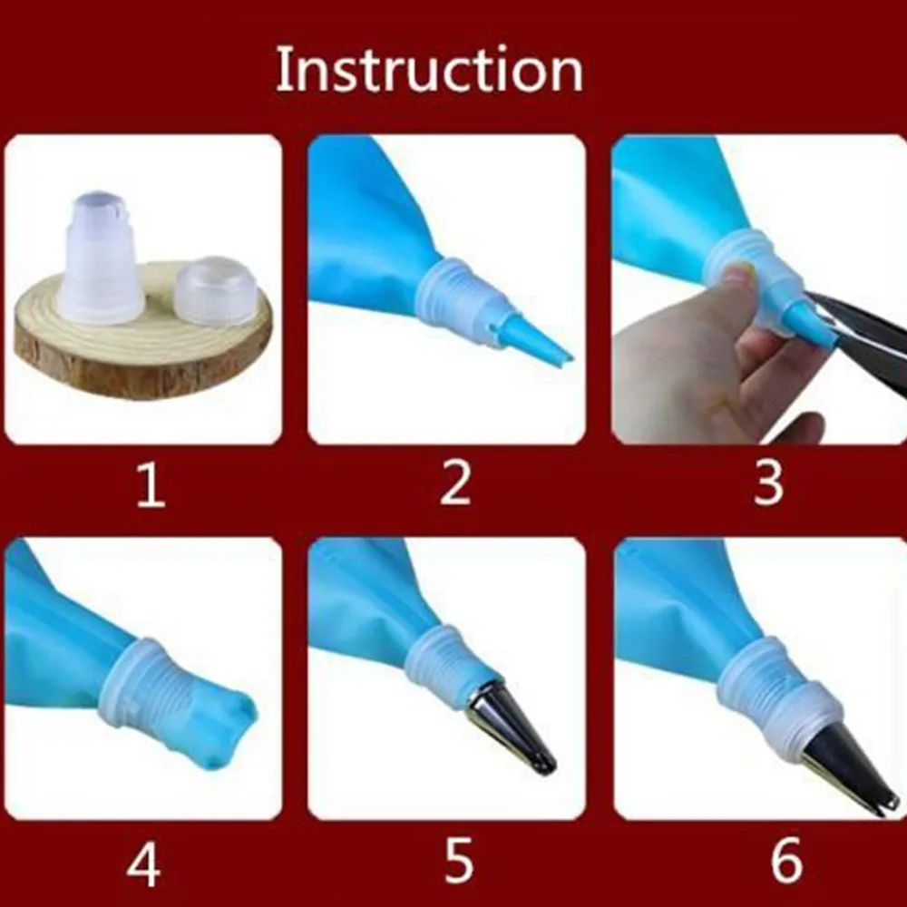 Silicone-Icing-Piping-Cream-Spuitzak-Pastry-Bag-Cake-Decorating-Tool-Bag-Decor-+-6xStainless-Steel-Nozzle-Set-DIY-Cake-Decorating-Tips-Set-CT1036 (6)