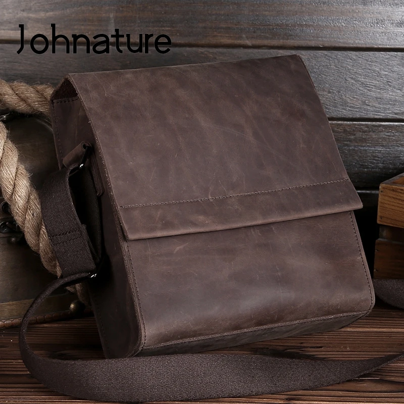 Мужской мягкий портфель в стиле ретро Johnature деловая сумка через плечо из