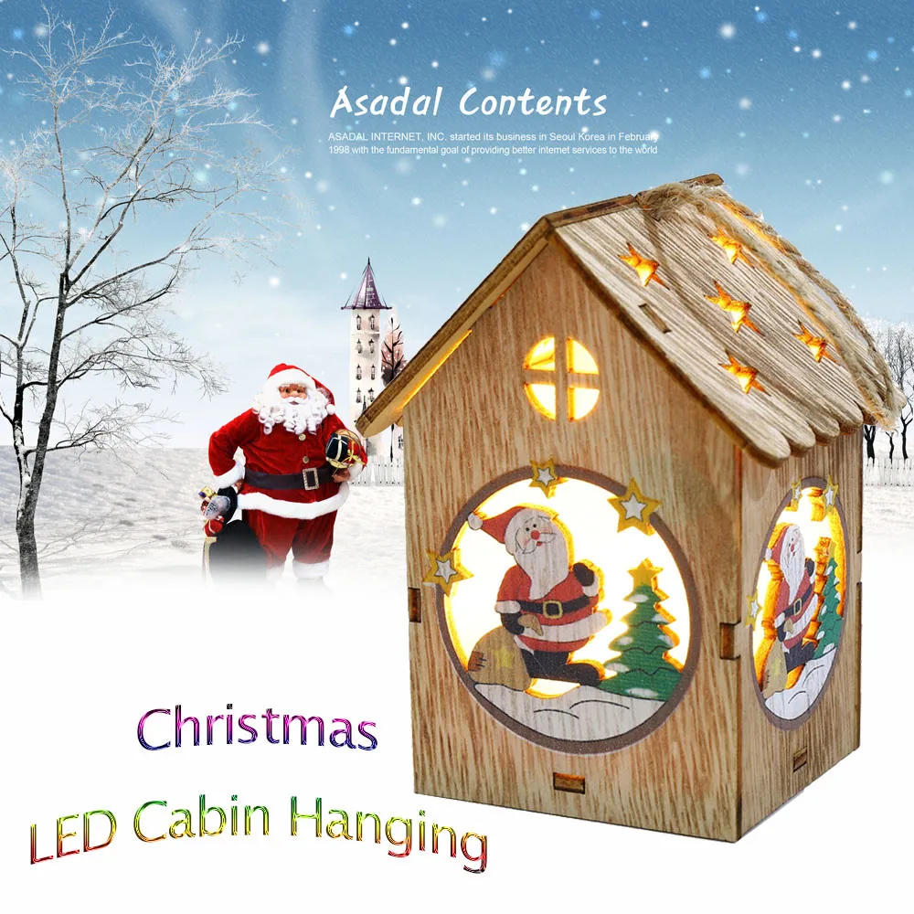 

2019 Christmas Decoration LED Light Wooden Dolls House Villa Christmas Ornaments Xmas Tree Hanging Decor Navidad#es