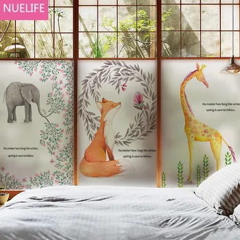 

Elephant giraffe fox pattern electrostatic frosted glass film bathroom living room bedroom balcony Windows doors glass film