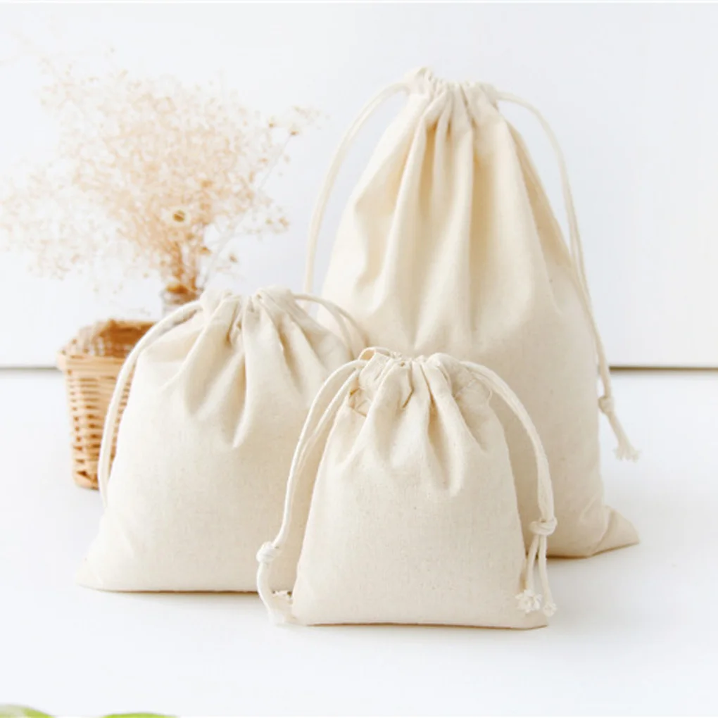 

New Cotton Linen Gift Bag Travel Drawstring Storage Bags Sundries Small Beam Rope Pouches Handmade Candy Bag