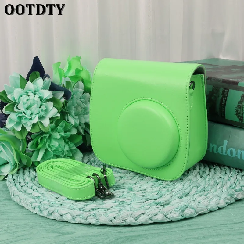 OOTDTY мини 8 мини 9 камера сумки искусственная кожа плечевой ремень чехол для Fujifilm - Цвет: Green