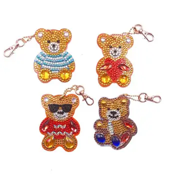 

4Pcs/set Newest Cute DIY Diamond Key Ring Bear Shape Keyring Decor Hanging Kit for Girls Women Handbags Drop Shipping