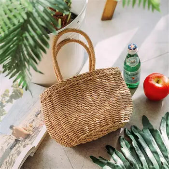 

Hand-woven Household Storage Basket Nordic Minimalist Retro Style Woven Package Beach Bag Wardrobe Closet Organizer Storage Bag
