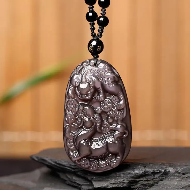 

Beautiful and colorful obsidian carved Chinese dragon two pixiu Pendant necklace
