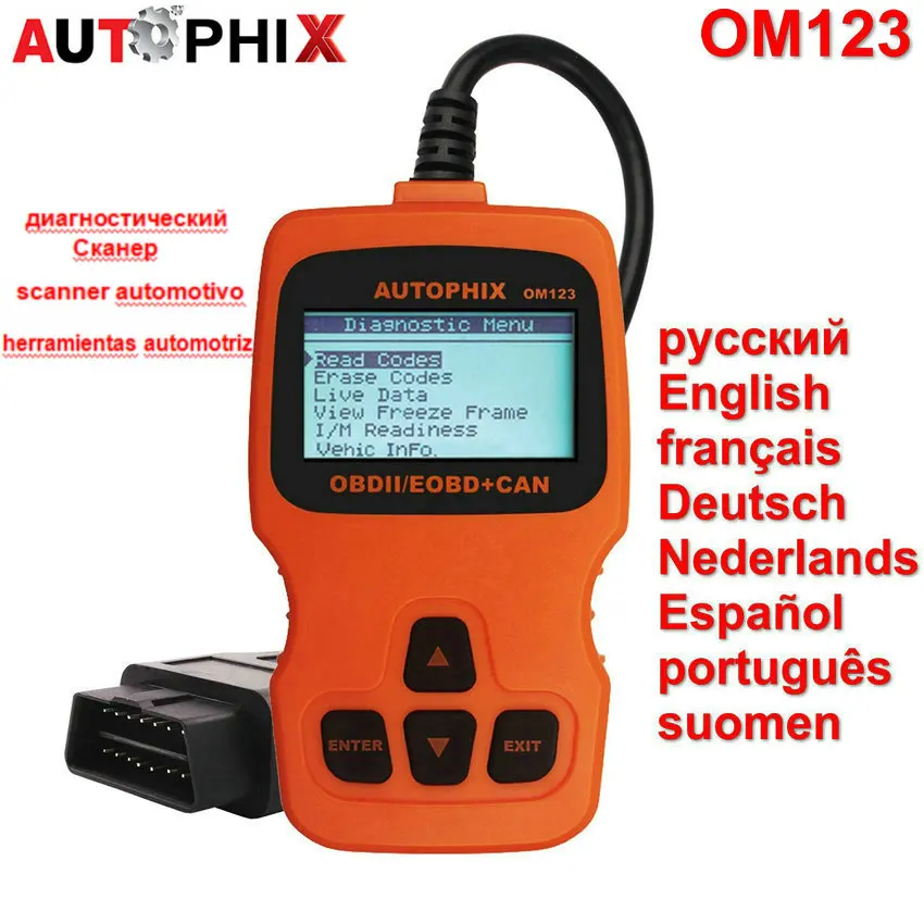 2016 OBD2 Auto Diagnostic Scanner AUTOPHIX OM123 OBD ii EOBD Engine Fault Code Reader Russian Car Diagnosis Scan Automotive Tool